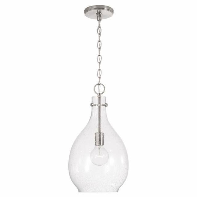 Brentwood 1-light Hanging Pendant - Brushed Nickel w/ Seeded Glass