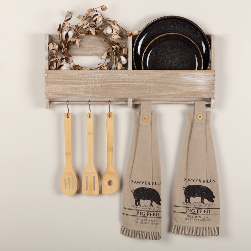 Sawyer Mill Charcoal Pig Button Loop Kitchen Towel Set of 2 - Kitchen Towel 6.5x18 - Set of 2 - Kitchen Towel 6.5x18 - Khaki/Asphalt/Dark Creme