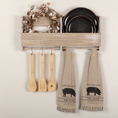Sawyer Mill Charcoal Pig Button Loop Kitchen Towel Set of 2 - Kitchen Towel 6.5x18