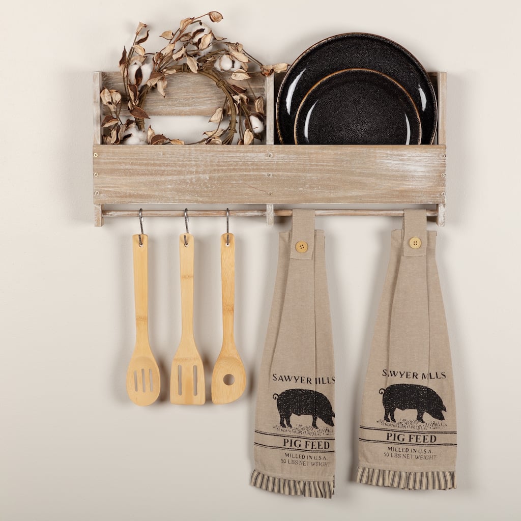 Sawyer Mill Charcoal Pig Button Loop Kitchen Towel Set of 2 - Kitchen Towel 6.5x18