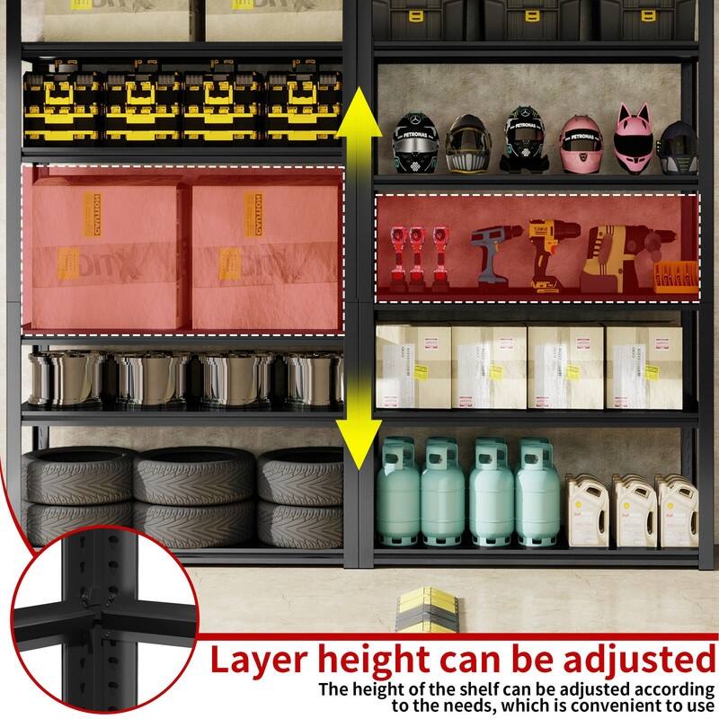 5/6-Tier Adjustable Heavy Duty Metal Storage Shelves, Black, 72/82"H