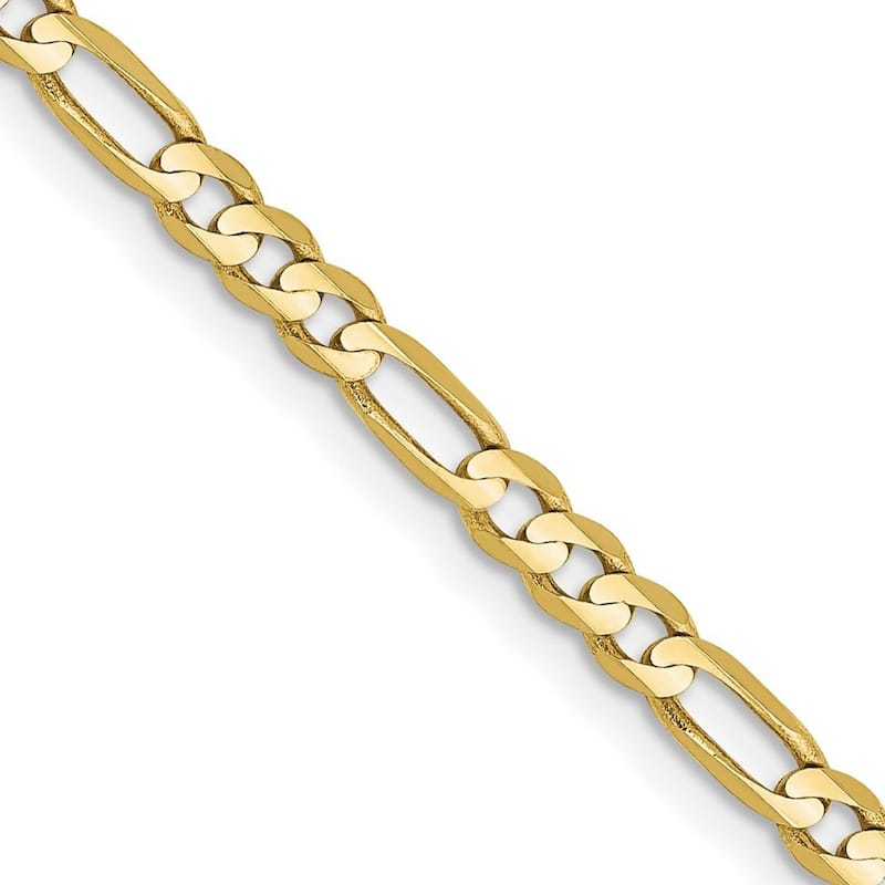Curata 10k Yellow Gold Solid Unisex 3mm Figaro Chain Bracelet - 7" 8" 9"