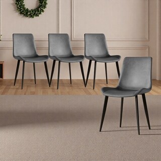Modern Design Dining Chairs Set of 4, PU Upholstered with Metal Legs ...