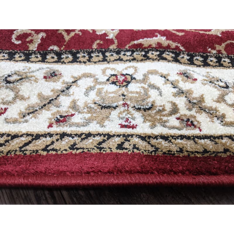 Admire Home Living Amalfi Transitional Scroll Pattern Area Rug - 7'10" Round - Red