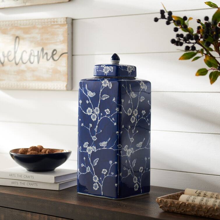 Acroma Handmade Blue and White Ceramic Ginger Jar