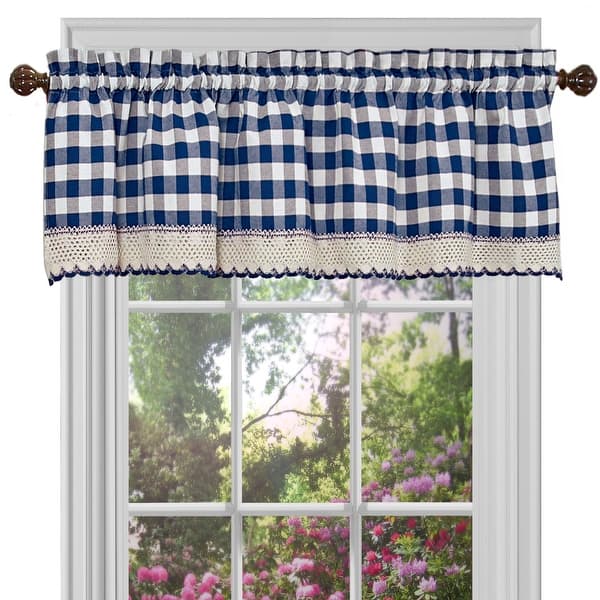 slide 1 of 13, Buffalo Check Gingham Kitchen Curtain Valance, 58x14 Inches Navy