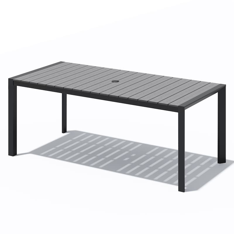 Outdoor All-Weather Aluminum Patio Rectangular Dining Table with Umbrella Hole
