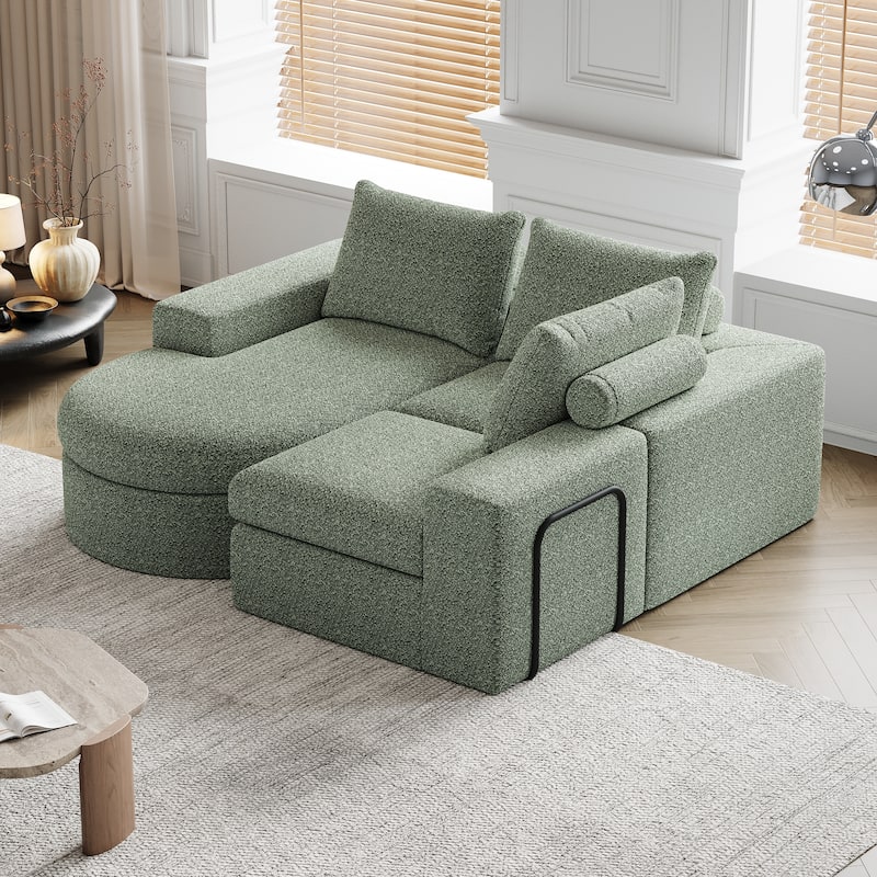 Chenille Cloud Deep Seat Couch L-shape Sectional Sofa w/ Curved Chaise