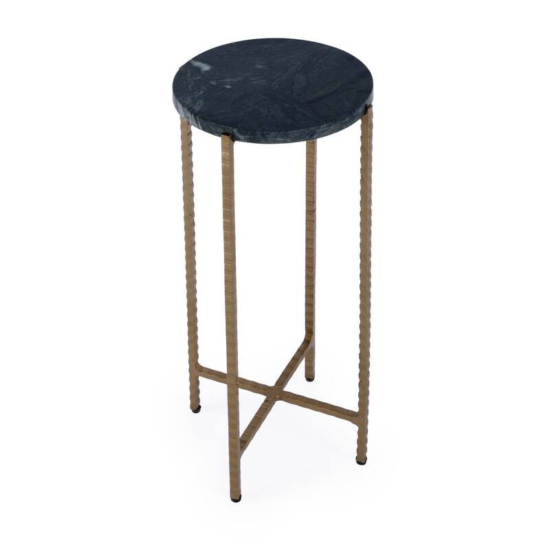 HomeRoots 21" Green and Gold Marble and Iron Drink Size Round End Table - 8.50 in. x 21.00 in. x 8.50 in.