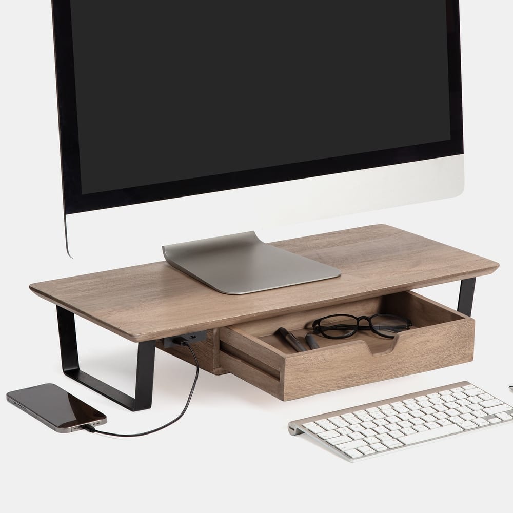 Jani Wood Monitor Stand Riser Desk - Ergonomic Design Stand, Desktop Organizer Table for Home, Office Workspace, Gaming Desk