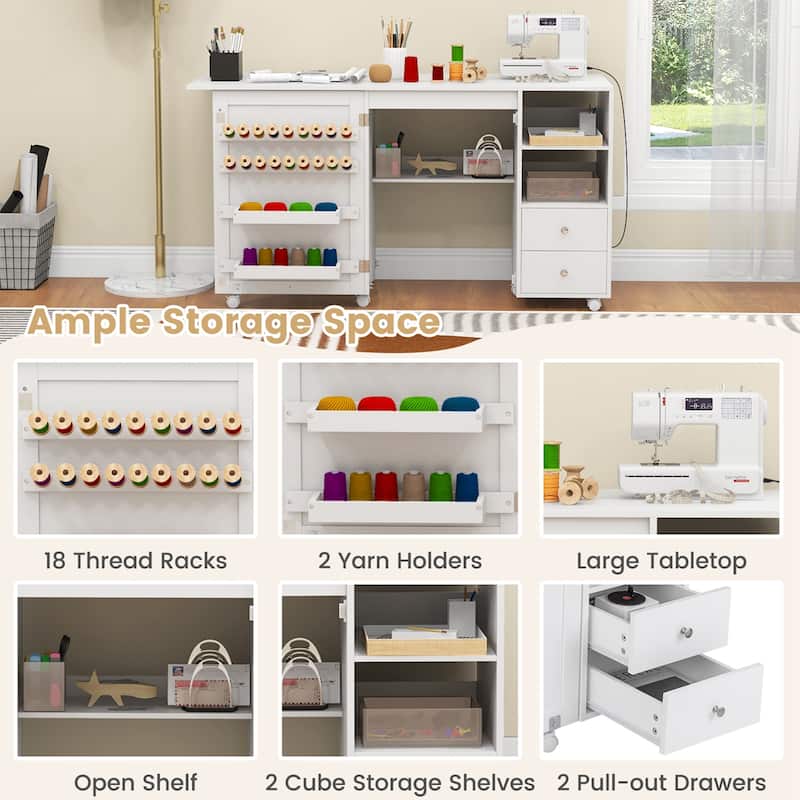 Costway Folding Sewing Table Charging Station Multifunctional Sewing - See Details