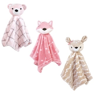 Hudson Baby Infant Girl Animal Face Security Blanket, Woodland, One Size - Woodland - One Size
