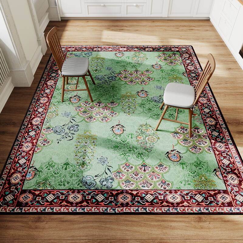 Rustic Chic Abstract Indoor Rug Anti-slip & Washable Green