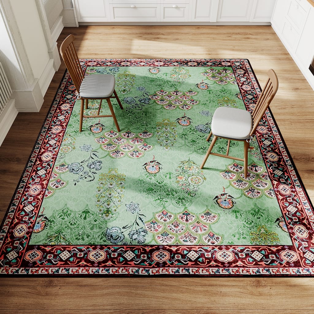 Rustic Chic Abstract Indoor Rug Anti-slip & Washable Green