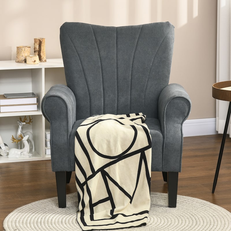 Fabric Accent Chair, Armchair with Wood Legs