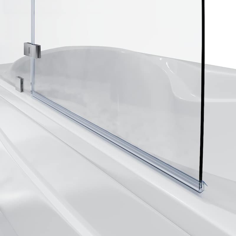 Elegant Frameless Hinged Tub Shower Doors 48" W x 58" H with 5/16" Clear Glass Panel in Chrome Finish - 48" x 58"