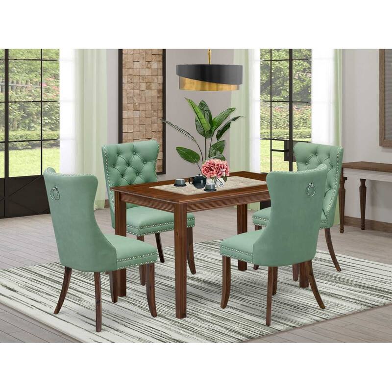 5-Piece Antique Walnut Finish Solid Wood Top - Rectangular Dining Room Set - Seats 4