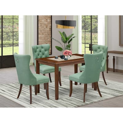 5-Piece Antique Walnut Finish Solid Wood Top - Rectangular Dining Room Set - Seats 4