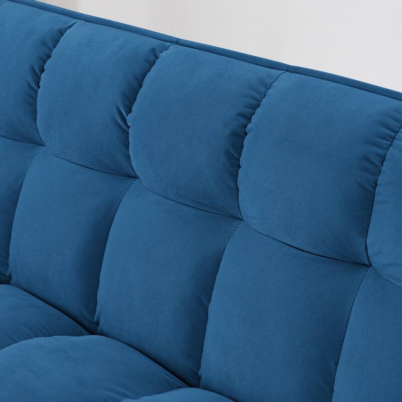 Velvet Foldable Sofa Bed, 3 In 1 Convertible Sofa Bed, Pull Out Couch Bed with Adjustable Backrest, Side Pockets & 2 Pillows