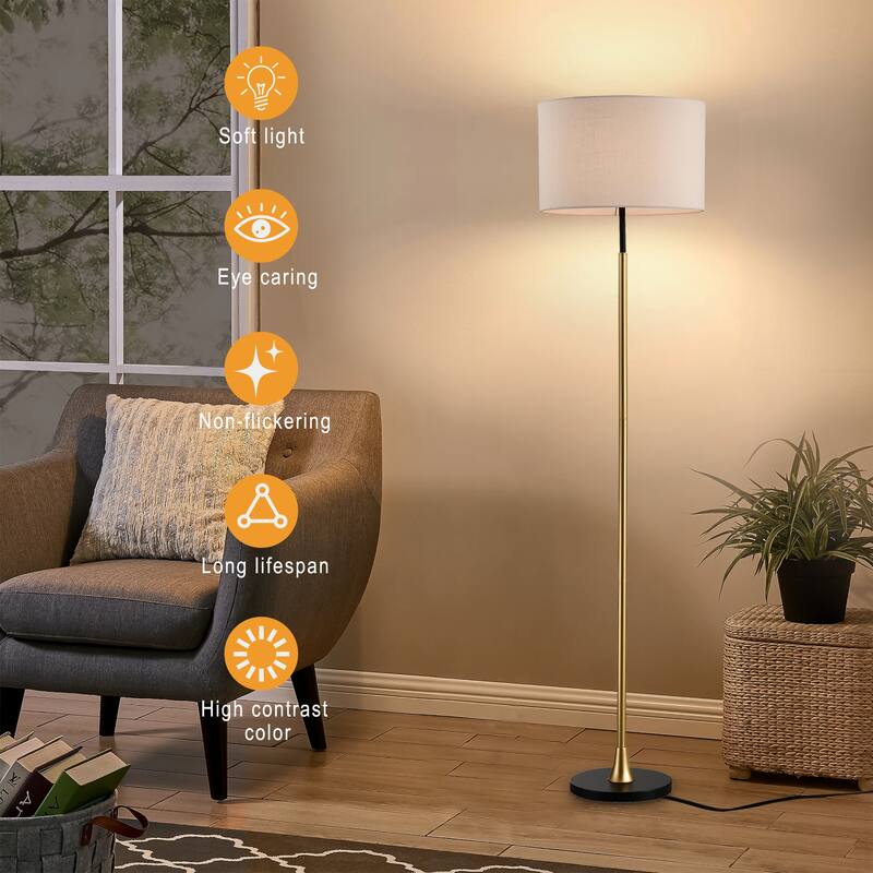 Industrial Standing Lamp Tall Floor Lamp with Beige Lampshade