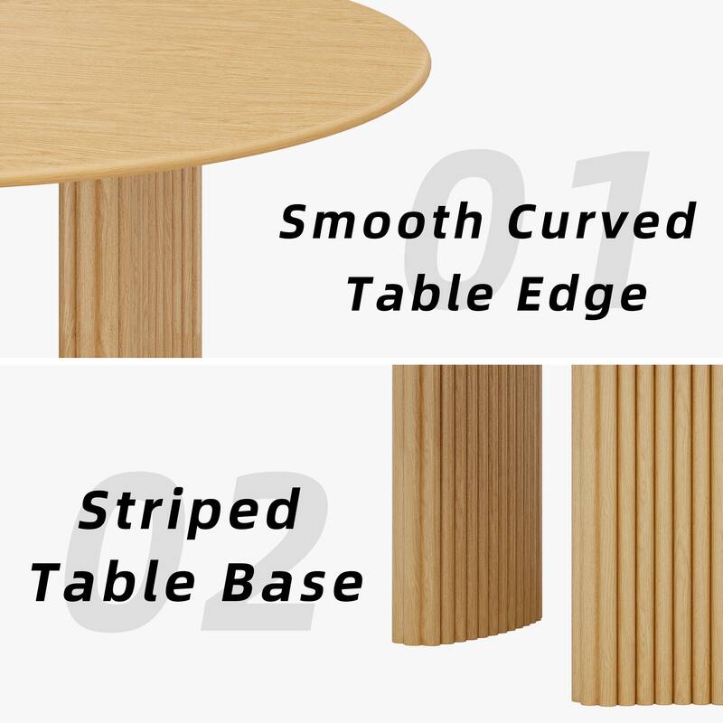 Modern Round Dining Table with Striped Column Legs Solid Wood Kitchen Table Anti-Scratch Footpads