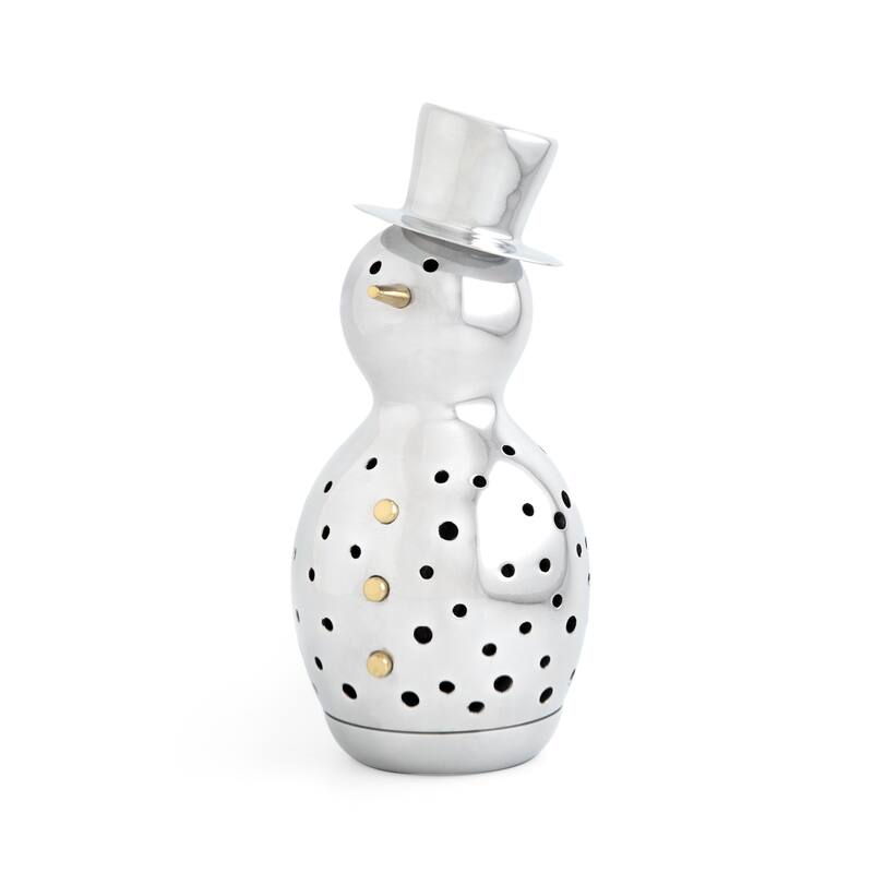 Nambe Snowman Luminary Figurine for Tealights - 7.5" D x 12.5" H - Silver & Gold