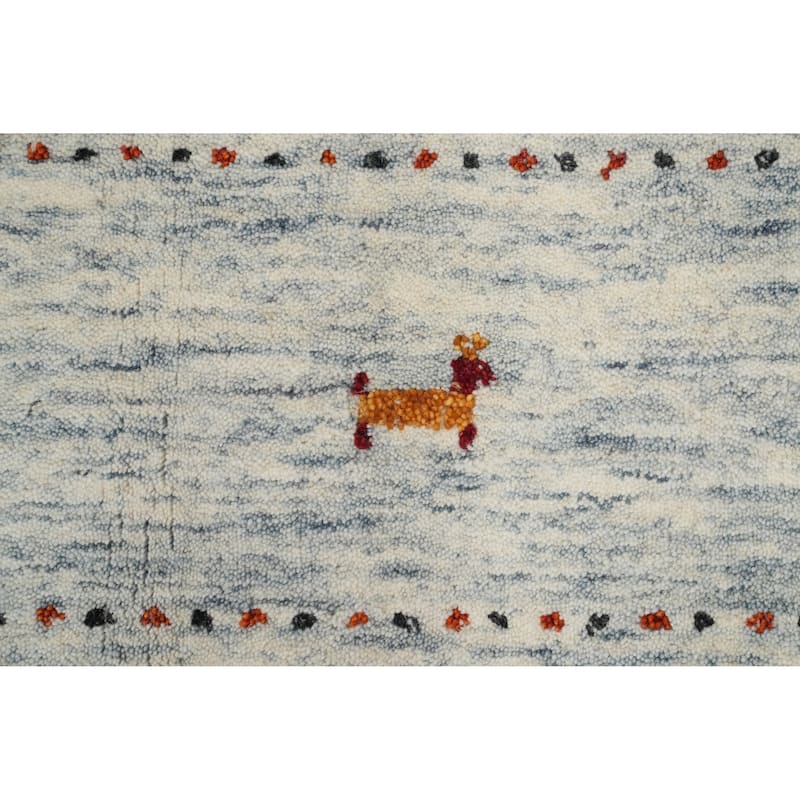 Hand Knotted Oriental 100% Wool Carpet Tribal Animal Pictorial Beige & Ivories Gabbeh Area Rug - 9' 10'' X 9' 10''