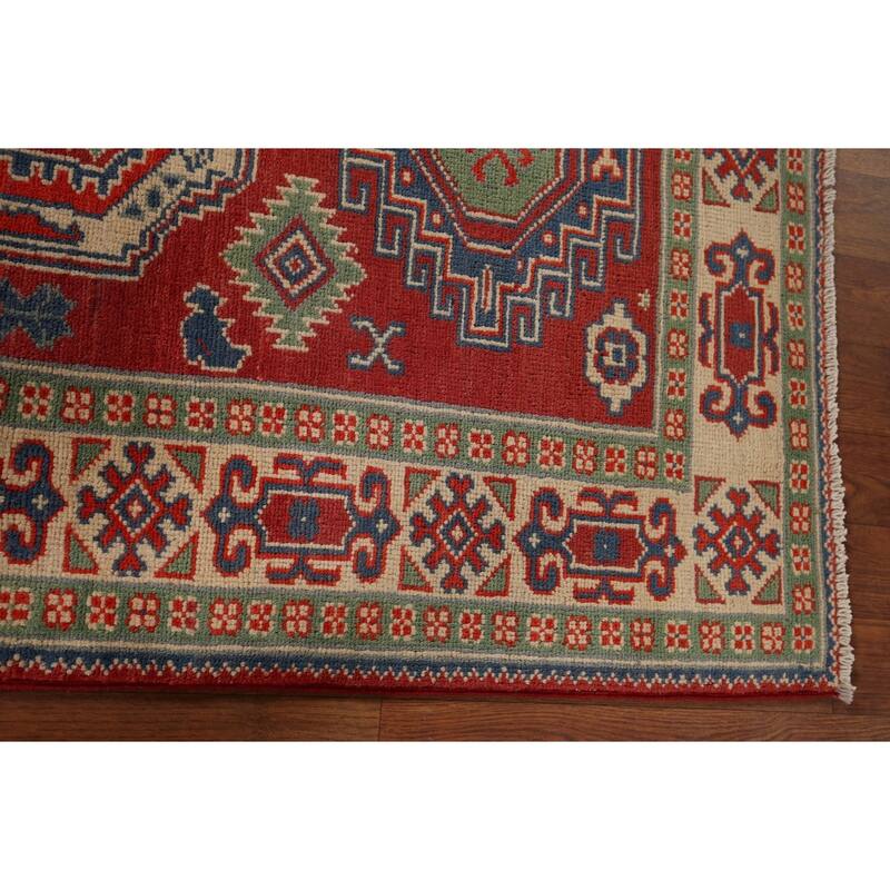 Kazak Foyer Rug Hand-Knotted Wool Carpet - 3'3" x 4'6"