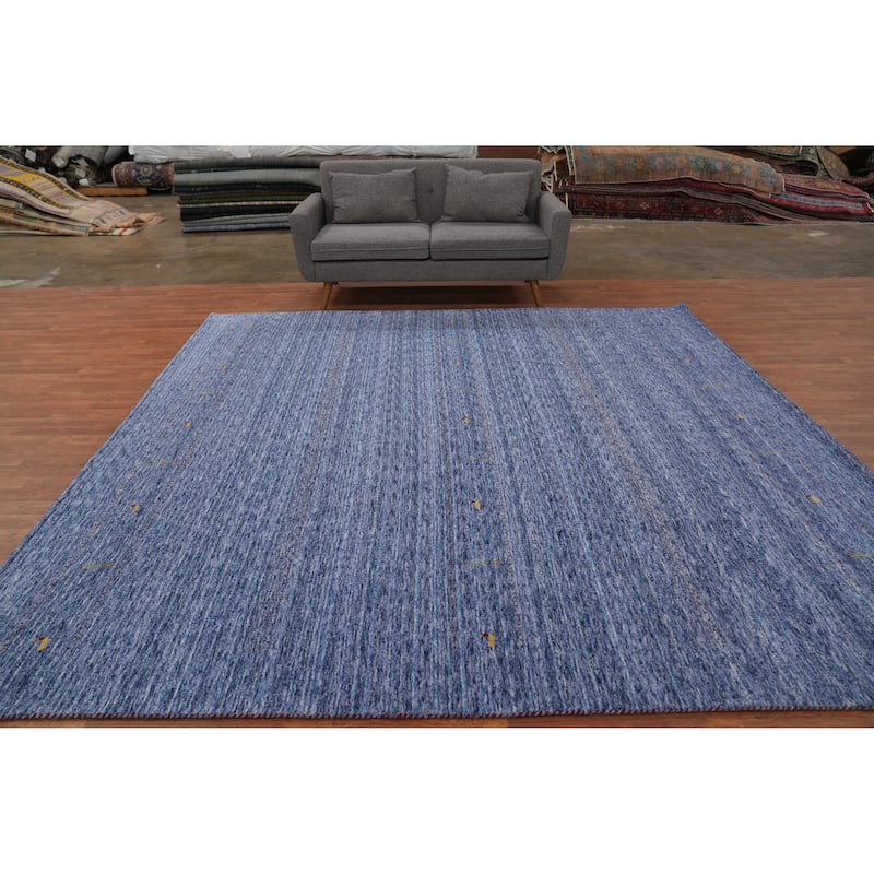 Hand Knotted Oriental 100% Wool Carpet Tribal Animal Pictorial Navy Blue & Blues Gabbeh Area Rug - 9' 10'' X 9' 10''