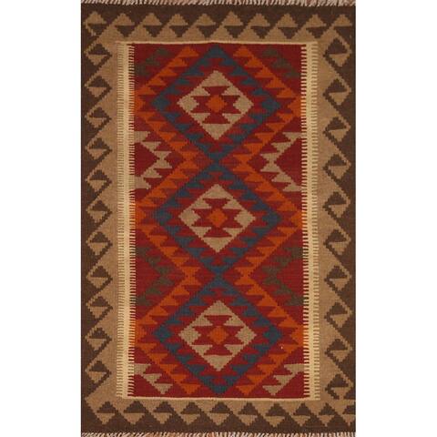 Southwestern Reversible Kilim Rug Hand-woven Wool Carpet - 3'0" x 5'1"