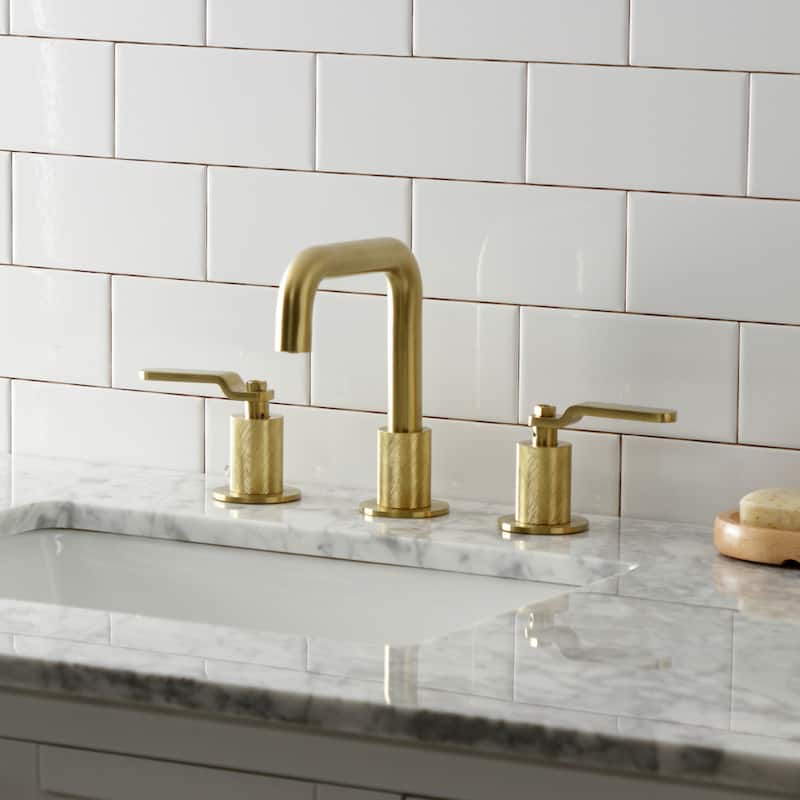 Kingston Brass Whitaker Two-Handle 3-Hole Deck Mount Widespread Bathroom Faucet with Push Pop-Up