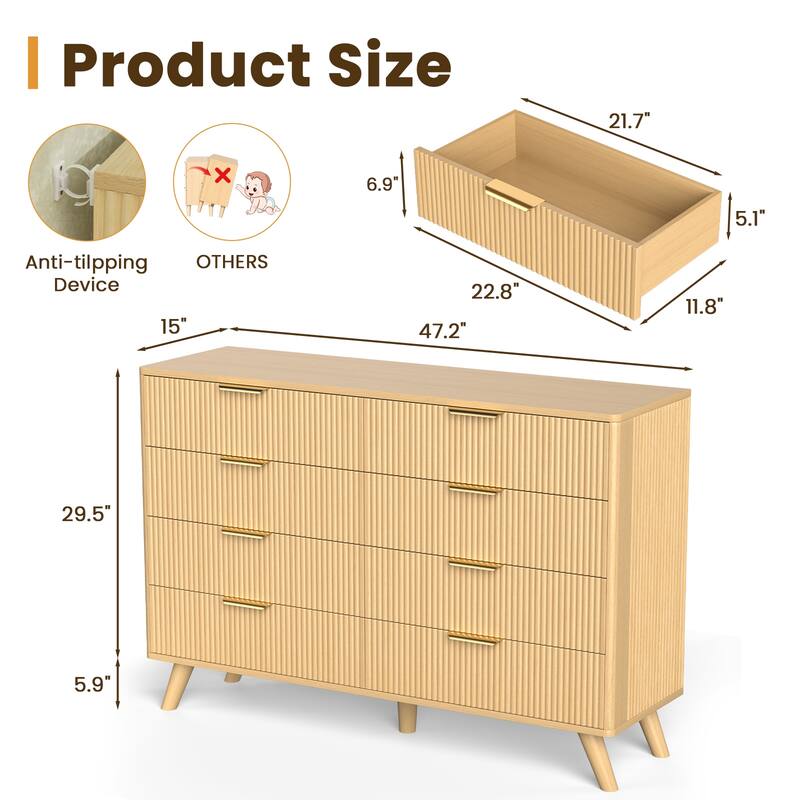 Meyreso Modern Boho Wave Wood Dresser, Wide Storage Cabinet