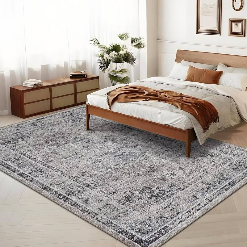 Machine Washable Area Rug Vintage Medallion Rugs Non Slip Low Pile Bedroom Rug