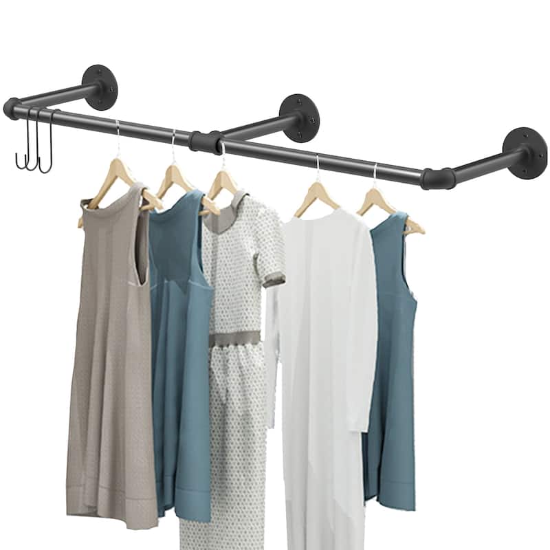 70.8'' Wall Mounted Clothes Rack Industrial Iron Pipe Hanging Rod - 70.8 L 10.8 W inch - Black - 70.8 L 10.8 W inch