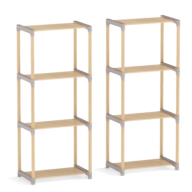 Gymax 2PCS 4-Tier Bookshelf w/Open Shelves Freestanding Storage