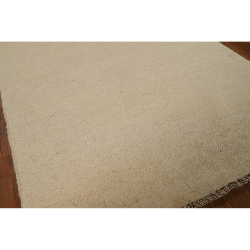Modern Beige Gabbeh Oriental Rug Hand-Knotted Wool Carpet - 2'10"x 4'0"