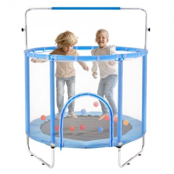 slide 2 of 21, 55" Kids Trampoline with Safety Net and 3 Adjustable Heights Ideal for Indoors or Outdoors Blue
