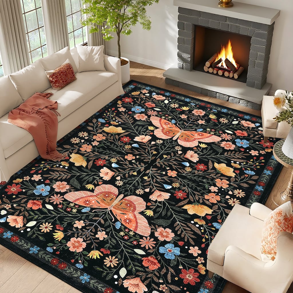 Garvee Butterfly Garden Floral Area Rug