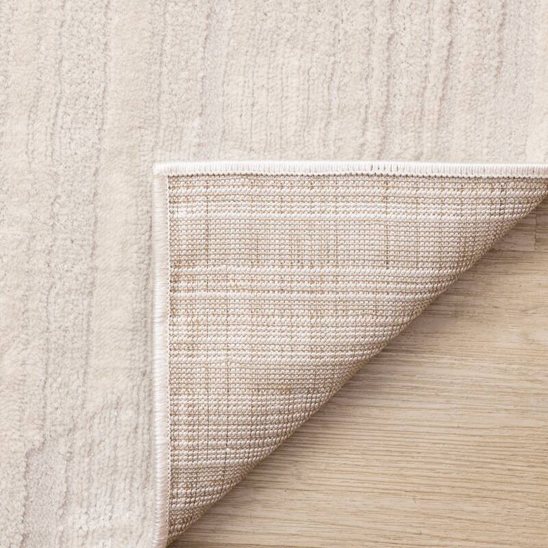 Ellie Collection - High-Low Textured Soft Polyester Beige Area Rug