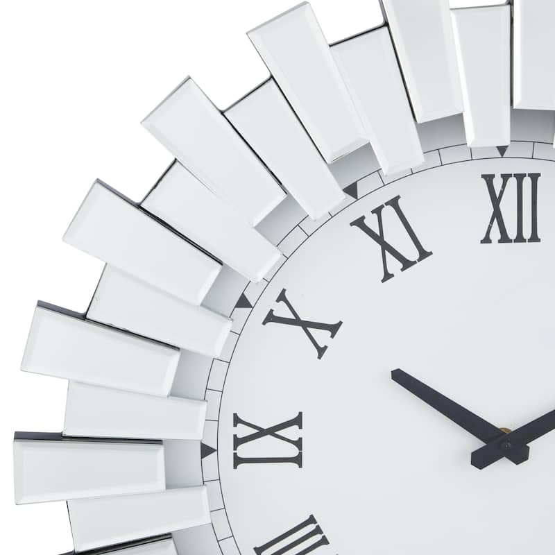 Glass Starburst Mirrored Decorative Wall Clock - Silver - Roche River Decor
