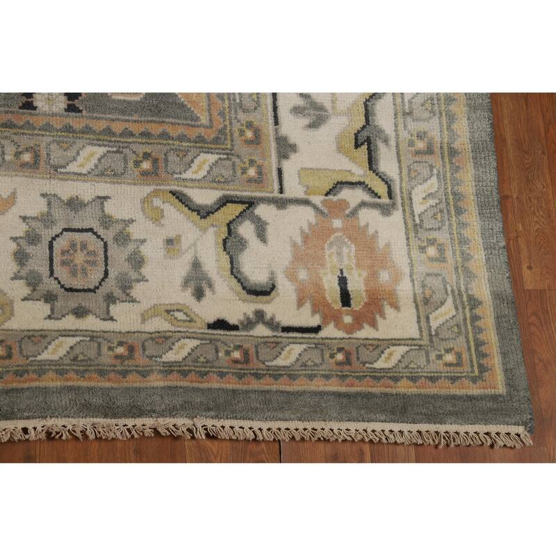 Gray Oushak Indian Area Rug Handmade Geometric Wool Carpet - 8'4" x 11'10"