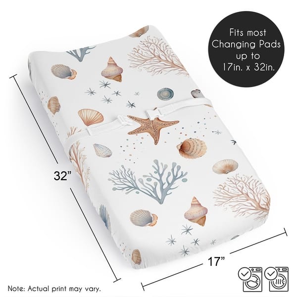 Sweet Jojo Designs Ocean Seashells Boy, Girl, Unisex/Gender Neutral Changing Pad Cover Sheet - Nautical Beach Theme Coastal Sea