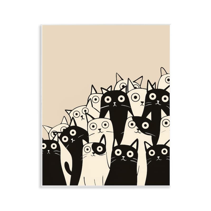 Stupell Fun Modern Black & White Cats Wall Plaque Art Design By Arlington Prints - 11 x 14