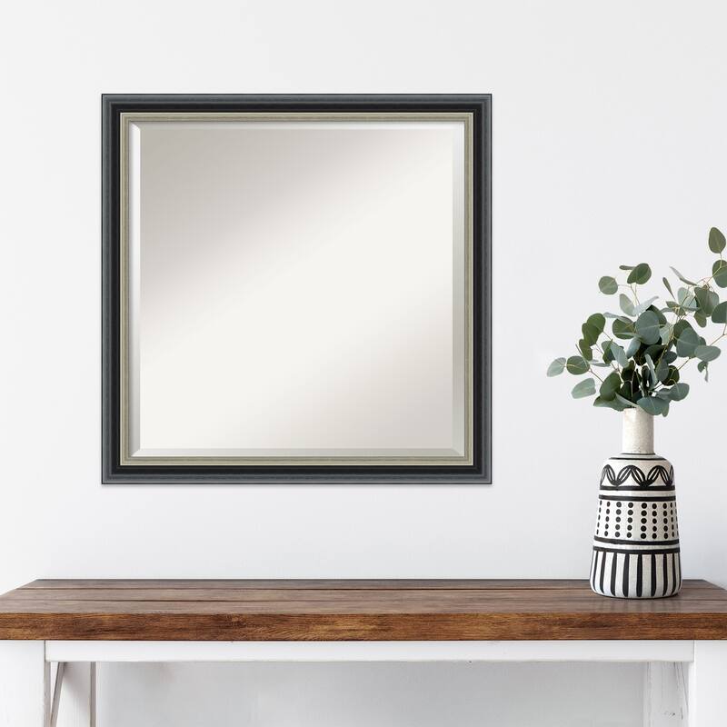 Theo Black Silver Beveled Wood Framed Wall Mirror