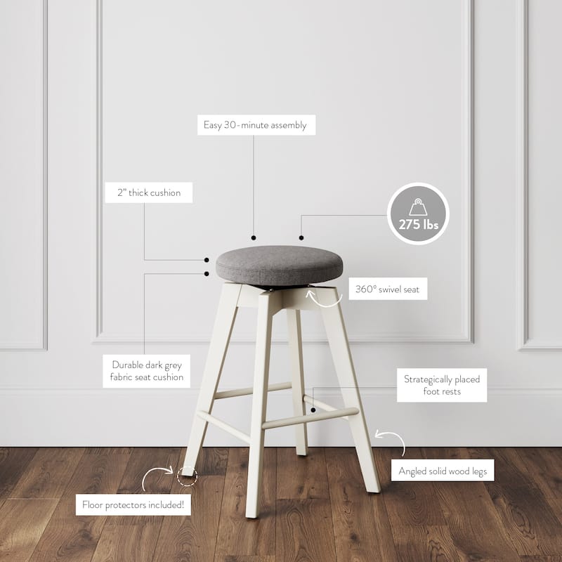 Nathan James Amalia Backless Counter Height 360 Swivel Seat Wood Bar Stool