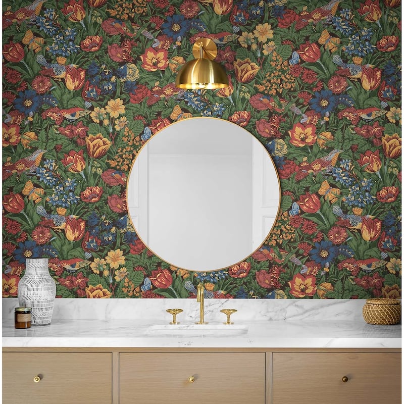 NextWall Bird Floral Peel and Stick Wallpaper