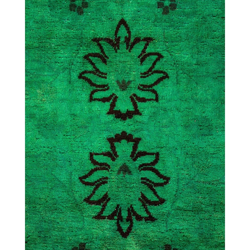Overton Hand Knotted Wool Vintage Inspired Modern Contemporary Overdyed Green Area Rug - 2' 7" x 12' 3"