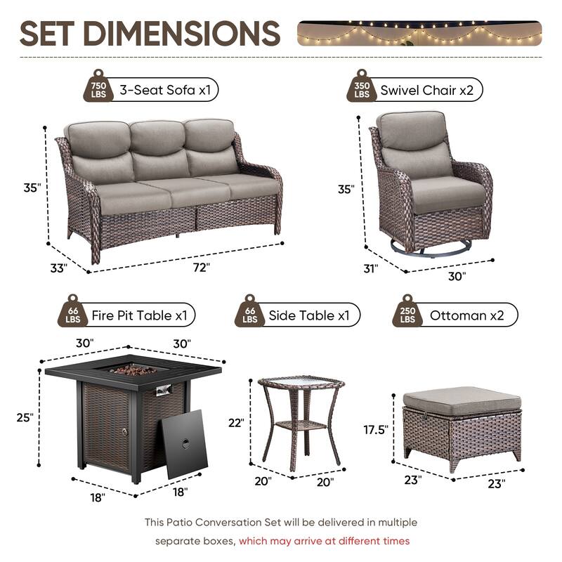 Pocassy 30 In Outdoor Fire Pits with Patio Sofa Swivel Glider Chari Furniture.