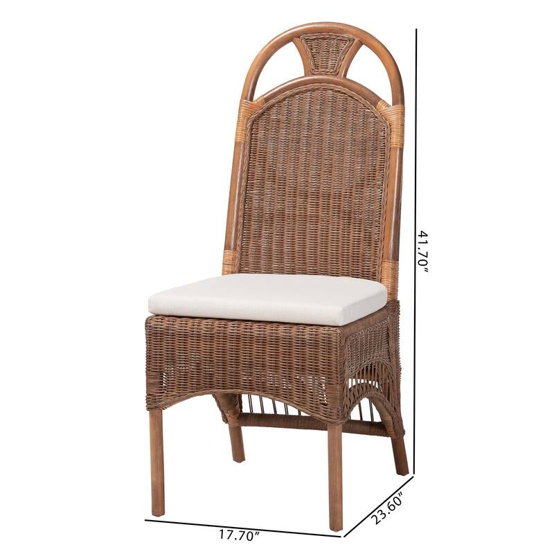 Raya Natural Rattan Dining Chair - Handcrafted Wicker Accent Chair with High Arched Back and Cushioned Seat, Boho Coastal Style