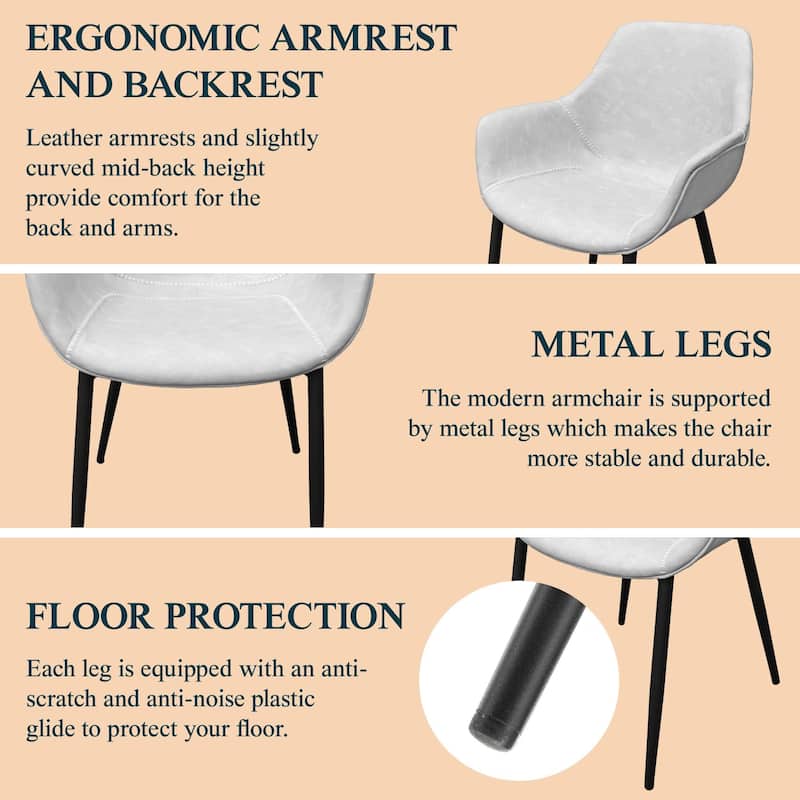 Markley Leather Dining Chair with Iron Legs Set of 4 Modern Accent Armchair